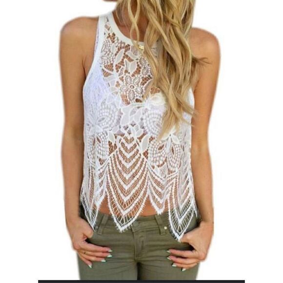 S cream Lace tank top - Picture 1 of 5